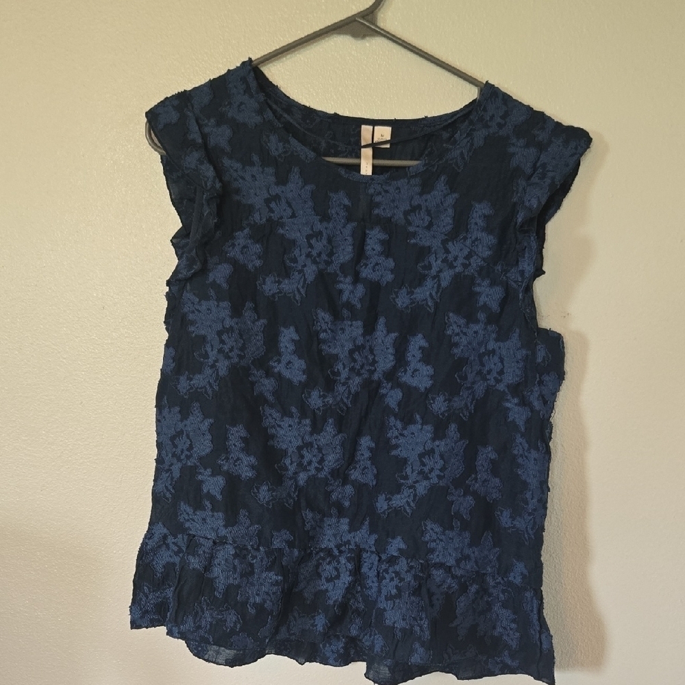Lauren Conrad Teal Blue Lace Peplum Ruffle Sleeve Top Size Medium